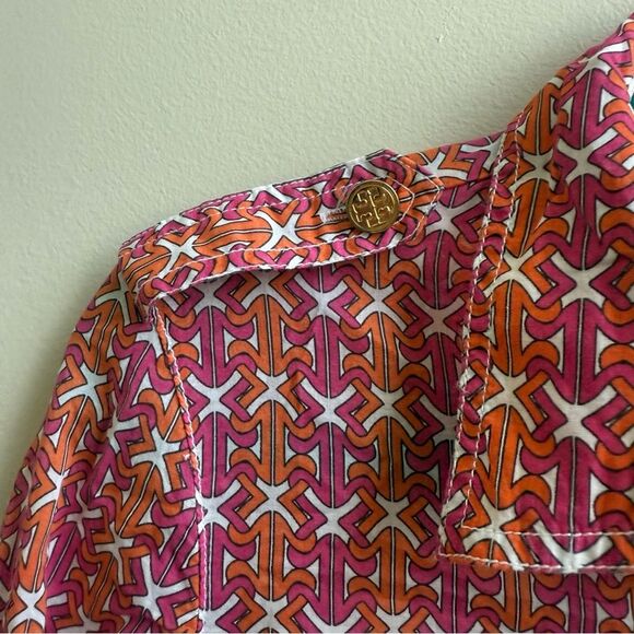 Tory Burch button down pink and orange Blouse logo buttons Size 6 - Picture 4 of 8